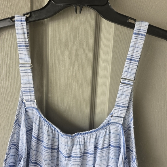 Lane Bryant Linen Blend Top Sz 22 Beach Nautical Stripe Adjustable Strap Ruffle - Picture 11 of 13